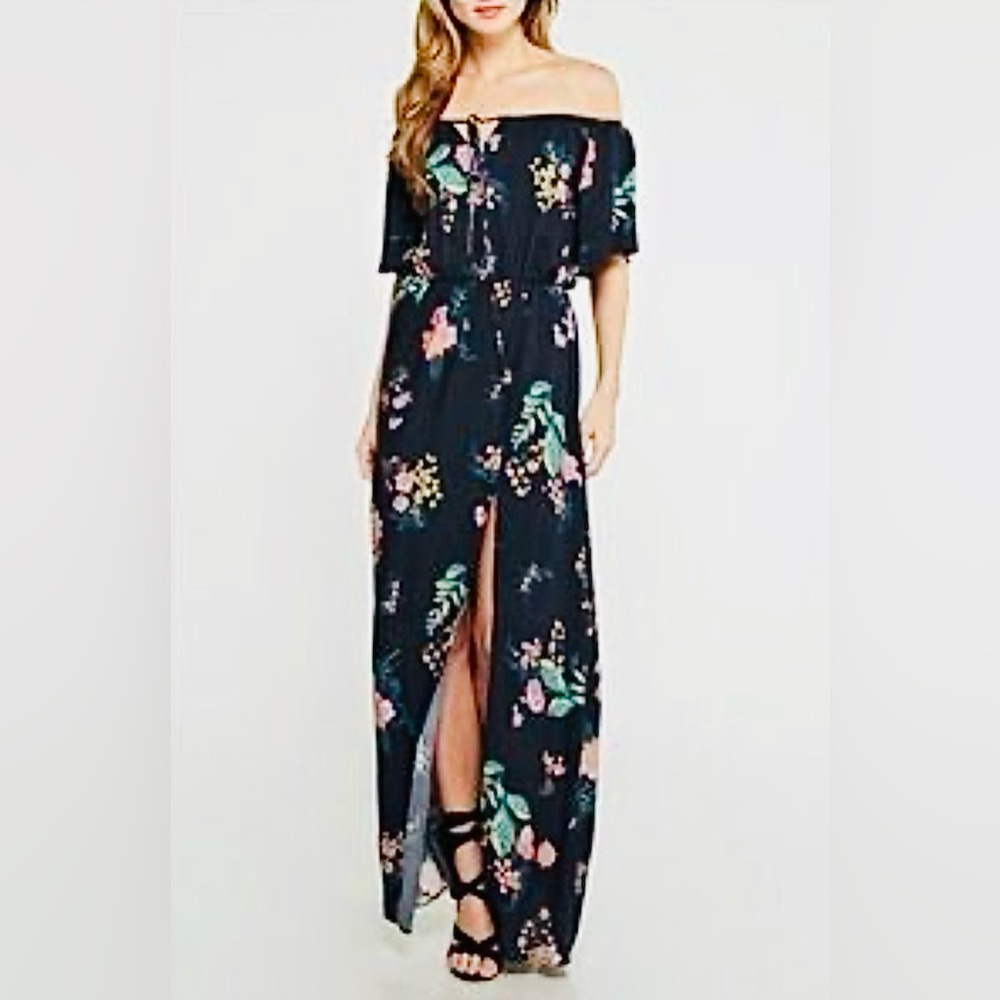 Lovestitch Dress Womens Size M Short Sleeve Crewneck Long Maxi Off The Shoulder
